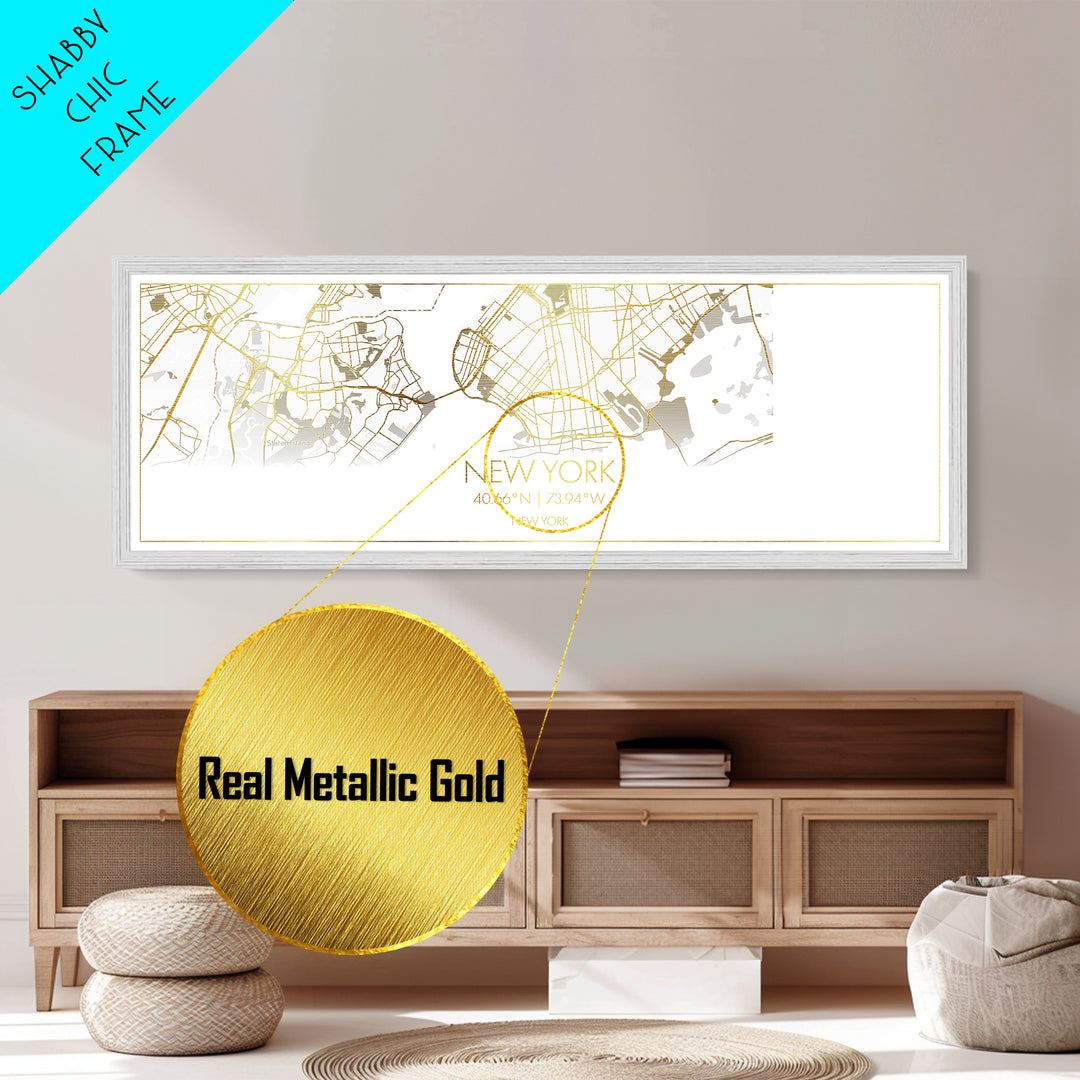 New York New York City street map, Panoramic art, black and gold, Metallic Gold Print, Metal Art, real wood frames, Office Decor, Wall Art