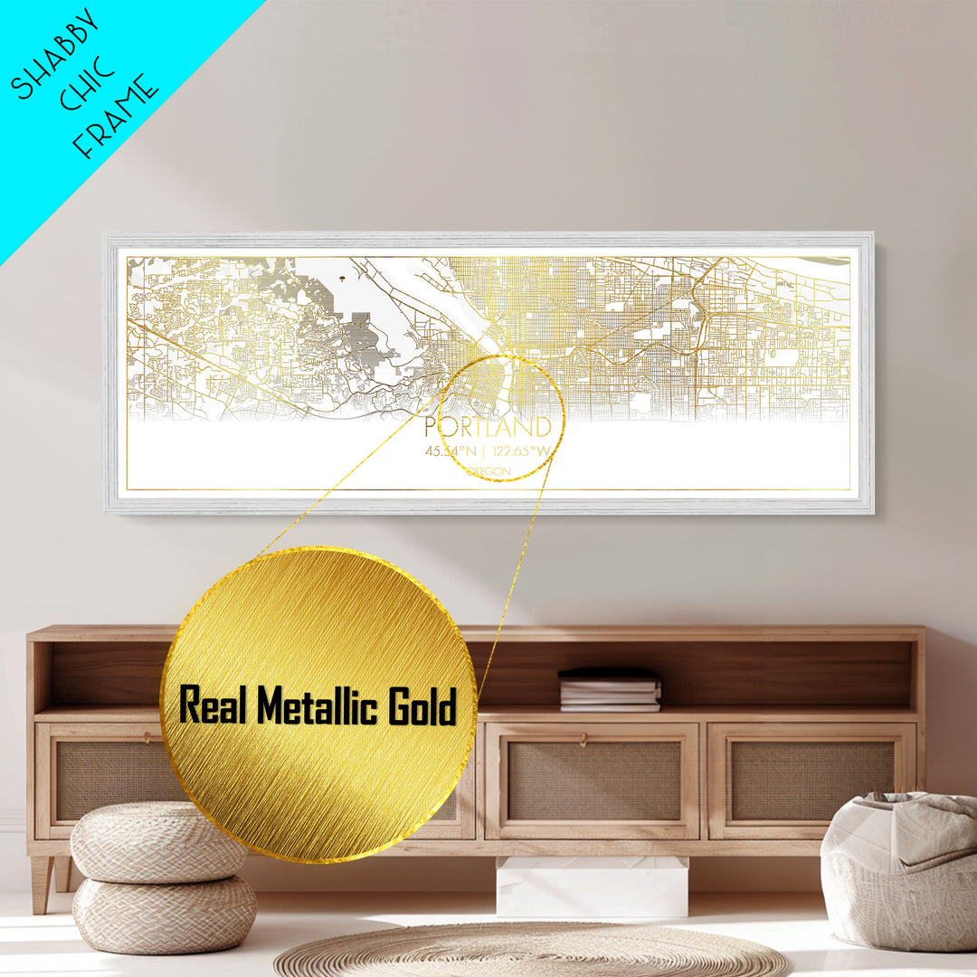 Portland Oregon City Poster, Panoramic street map, black and gold, Metallic Gold Art, Metal Art, wood framed map, Minimalist Wall Art