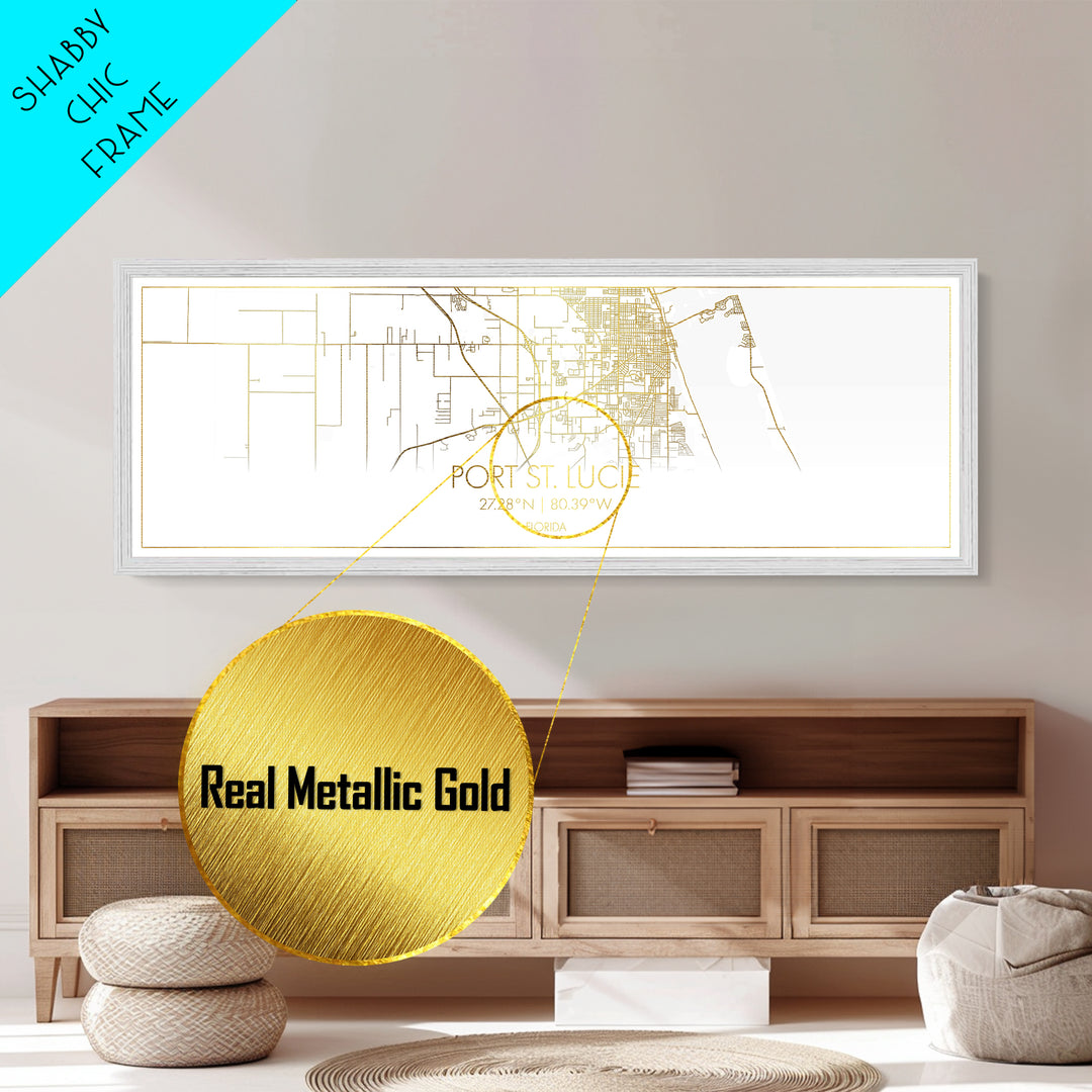 Port St. Lucie Florida City street map, Panoramic art, black and gold, Metallic Gold Print, Metal Art, real wood frames, Best Friend Gifts