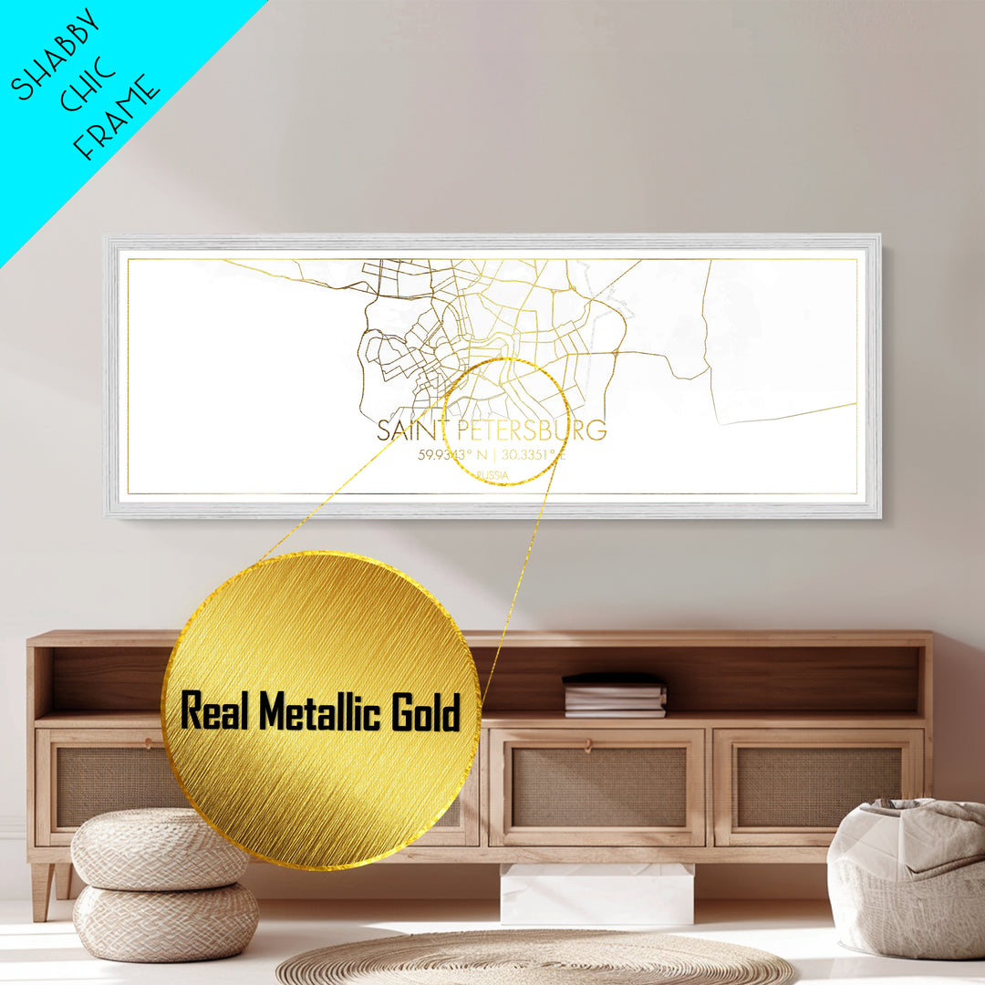Saint Petersburg Russia City street map, Panoramic art, black and gold, Metallic Gold Print, Metal Art, real wood frames, Housewarming Gift