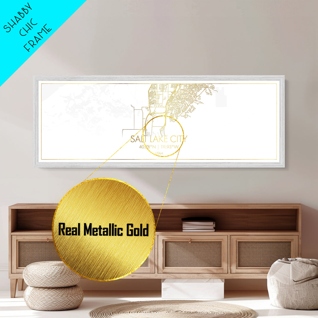 Salt Lake City Utah map, Panoramic art, black and gold, Metallic Gold Print, Metal Art, real wood frames, Modern Wall Art, Map Print Poster