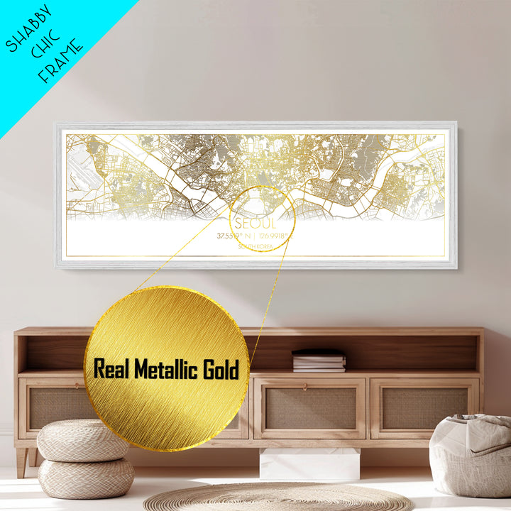 Seoul South Korea City Poster, Panoramic street map, black and gold, Metallic Gold Art, Metal Art, wood framed map, Modern Wall Art