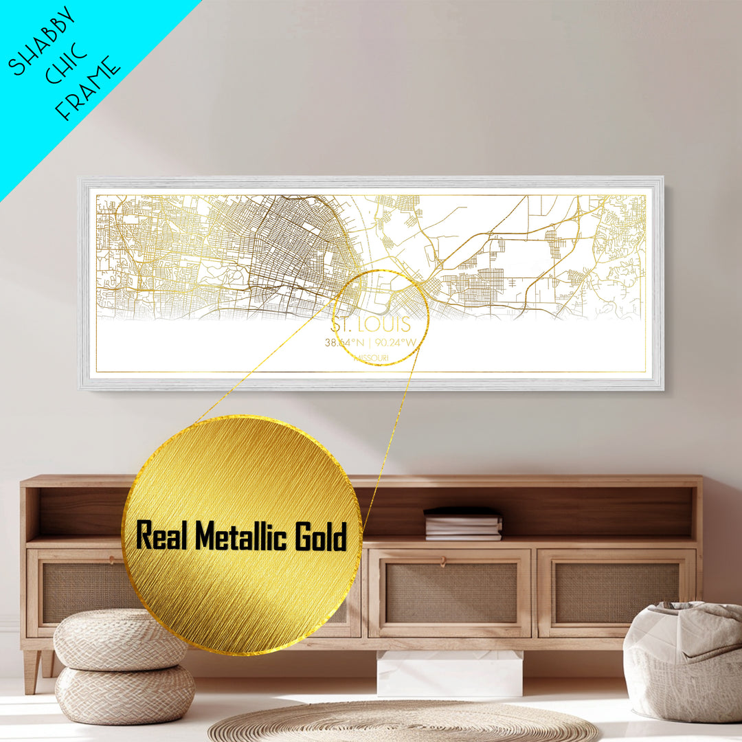 St. Louis Missouri map, Panoramic art, black and gold, Metallic Gold Print, Metal Art, real wood frames, Housewarming Gift, Map Print Poster