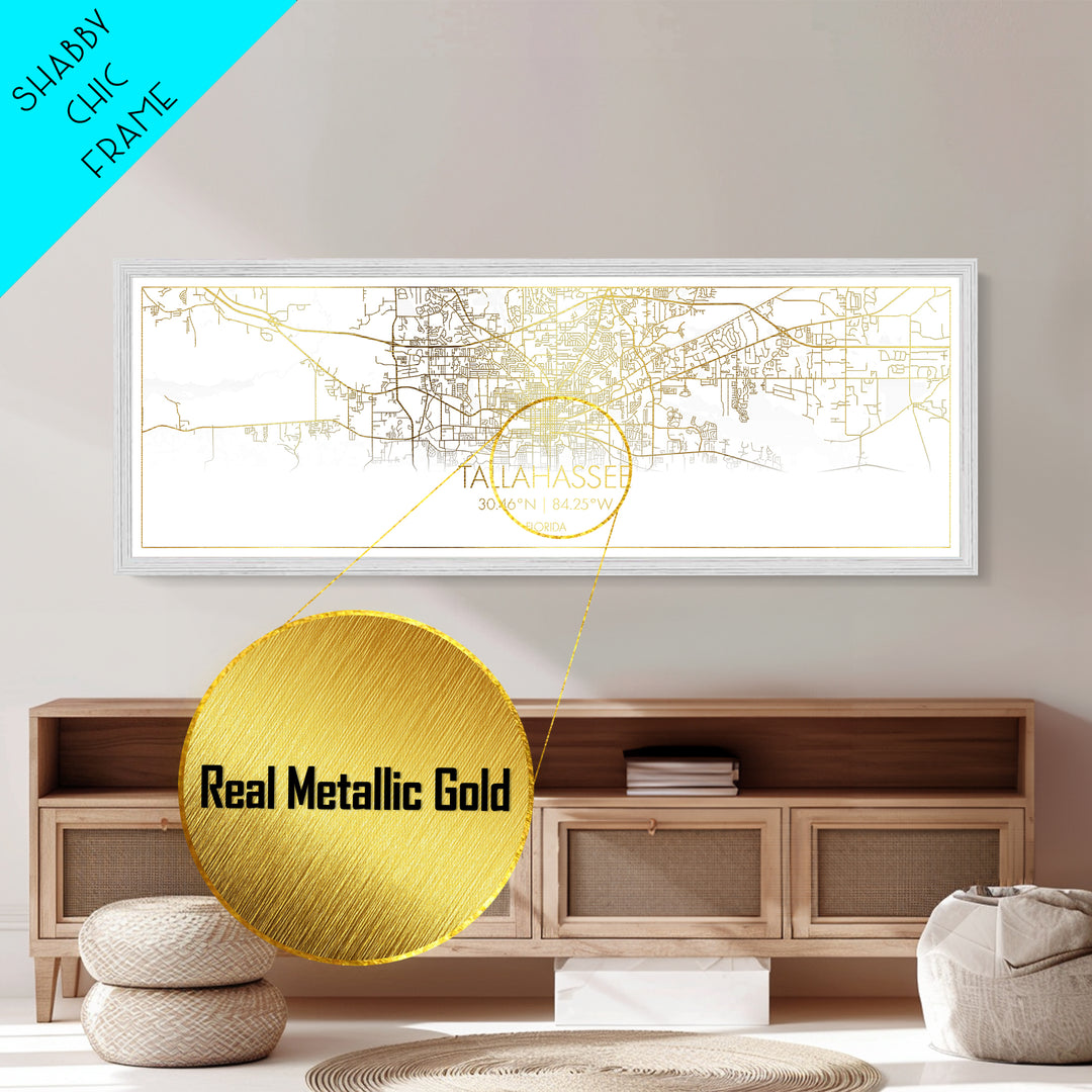 Tallahassee Florida City Poster, Panoramic street map, black and gold, Metallic Gold Art, Metal Art, wood framed map, Housewarming Gift