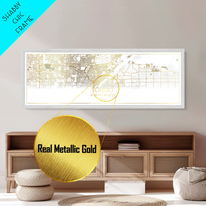 Toledo Ohio City Poster, Panoramic street map, black and gold, Metallic Gold Art, Metal Art, wood framed map, Modern Wall Art
