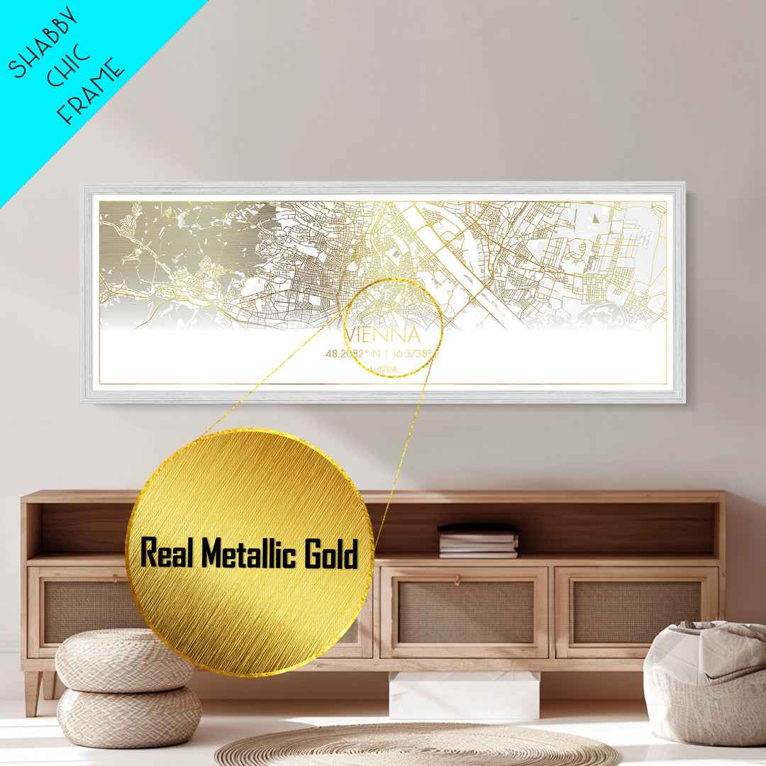 Vienna Austria City street map, Panoramic art, black and gold, Metallic Gold Print, Metal Art, real wood frames, Street Map Art, Wall Art