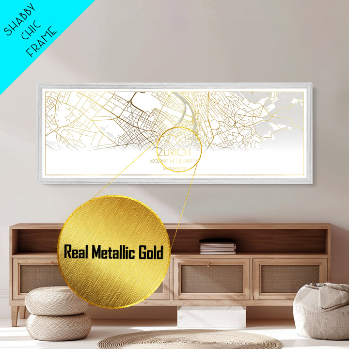 Zurich Switzerland City Poster, Panoramic street map, black and gold, Metallic Gold Art, Metal Art, wood framed map, Best Friend Gifts