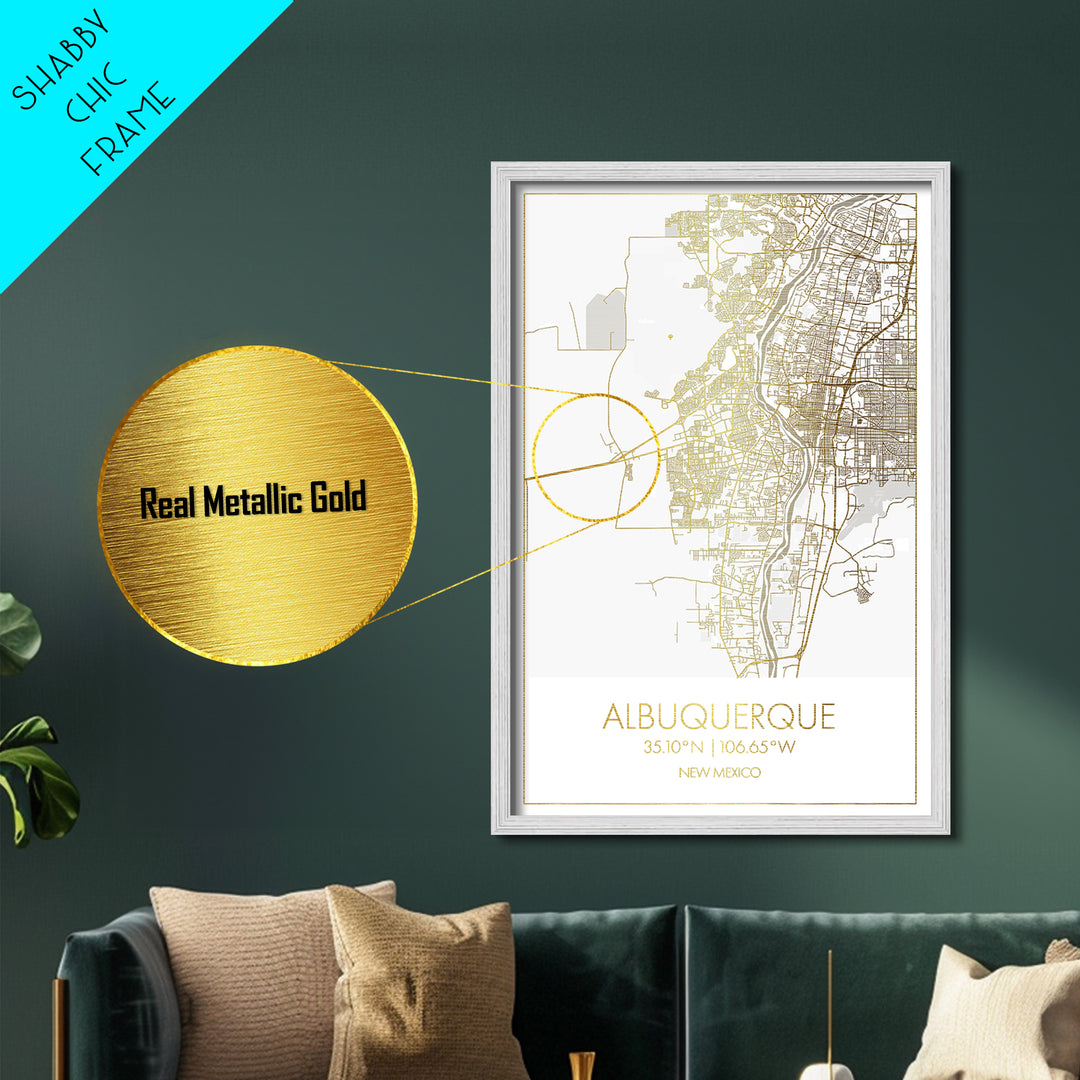 Albuquerque New Mexico City street map, Metallic Gold Print, Metal Art, wood framed map, black and gold, Map Art, Office Decor