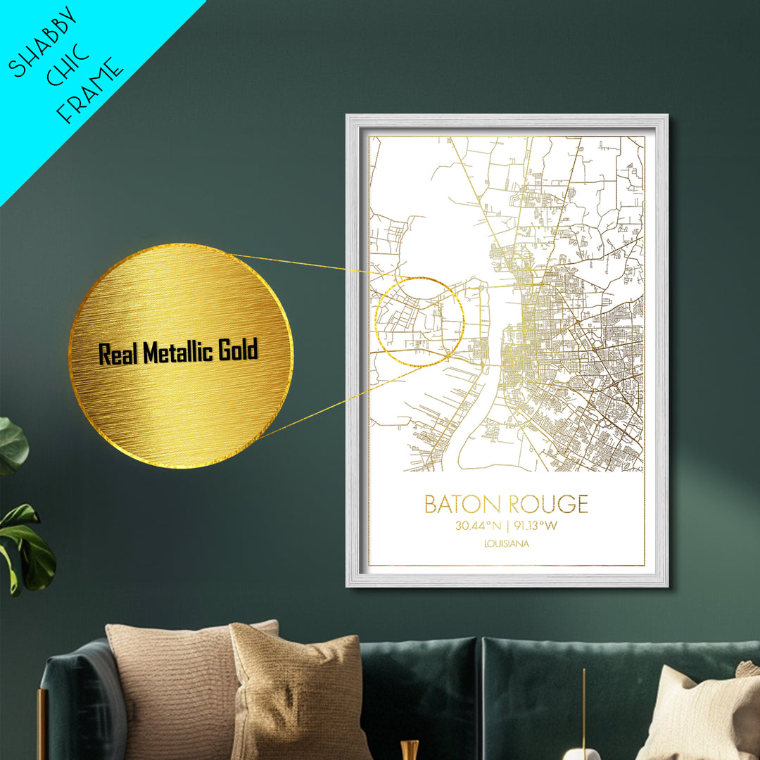 Baton Rouge Louisiana City Poster, Metallic Gold Art, Metal Art, real wood frames, black and gold, Map Art, Best Friend Gifts