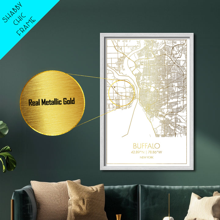 Buffalo New York City street map, Metallic Gold Print, Metal Art, wood framed map, black and gold, Street Map Art, Office Decor