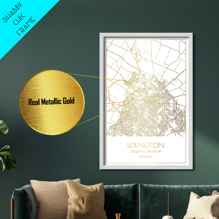 Lexington Kentucky City Poster, Metallic Gold Art, Metal Art, real wood frames, black and gold, Map Art, Best Friend Gifts