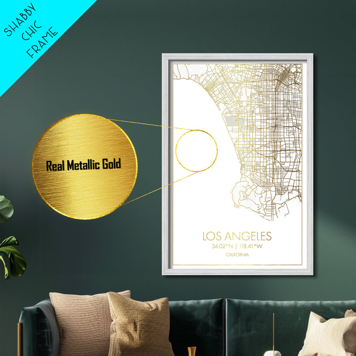 Los Angeles California City street map, Metallic Gold Print, Metal Art, wood framed map, black and gold, Street Map Art, Office Decor