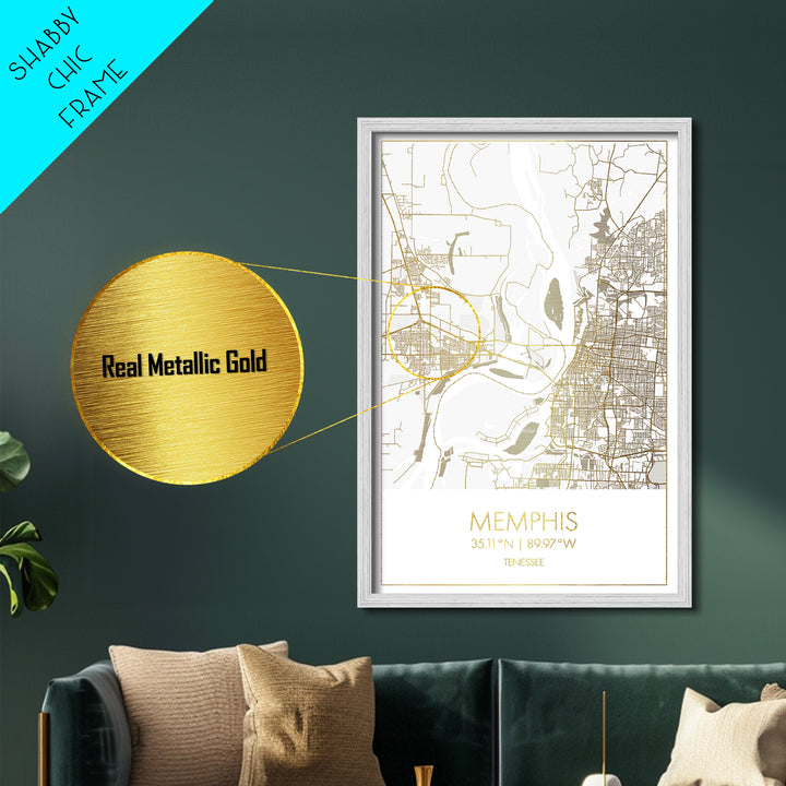 Memphis Tennessee City street map, Metallic Gold Print, Metal Art, wood framed map, black and gold, Street Map Art, Office Decor