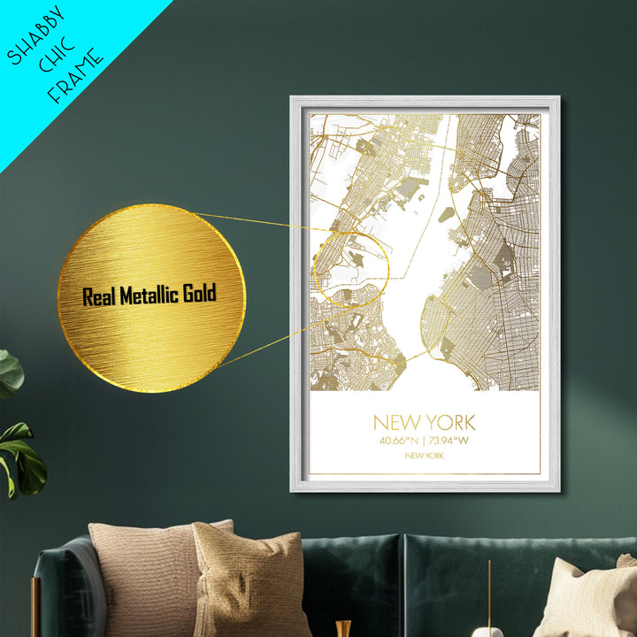 New York New York City street map, Metallic Gold Print, Metal Art, wood framed map, black and gold, Street Map Art, Office Decor