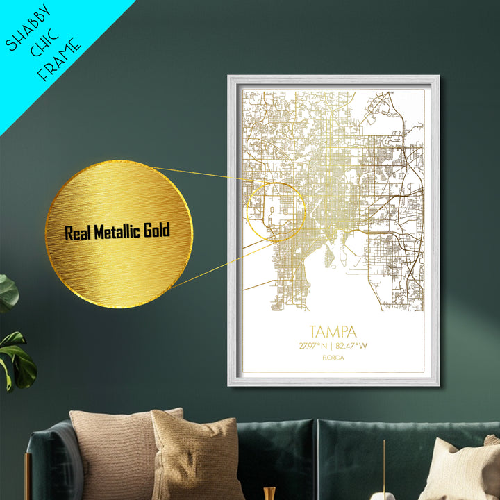 Tampa Florida City Poster, Metallic Gold Art, Metal Art, real wood frames, black and gold, Street Map Wall Art, Closing Gift