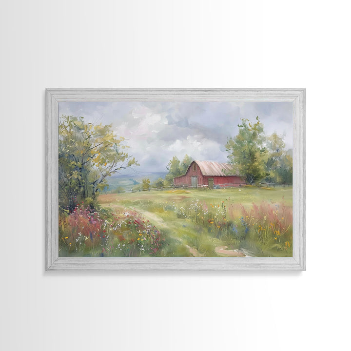 Farmhouse Watercolor Painting Framed Canvas Print, Metal Art Print, Farmhouse Decor, Country Decor, Kitsch Wall Art
