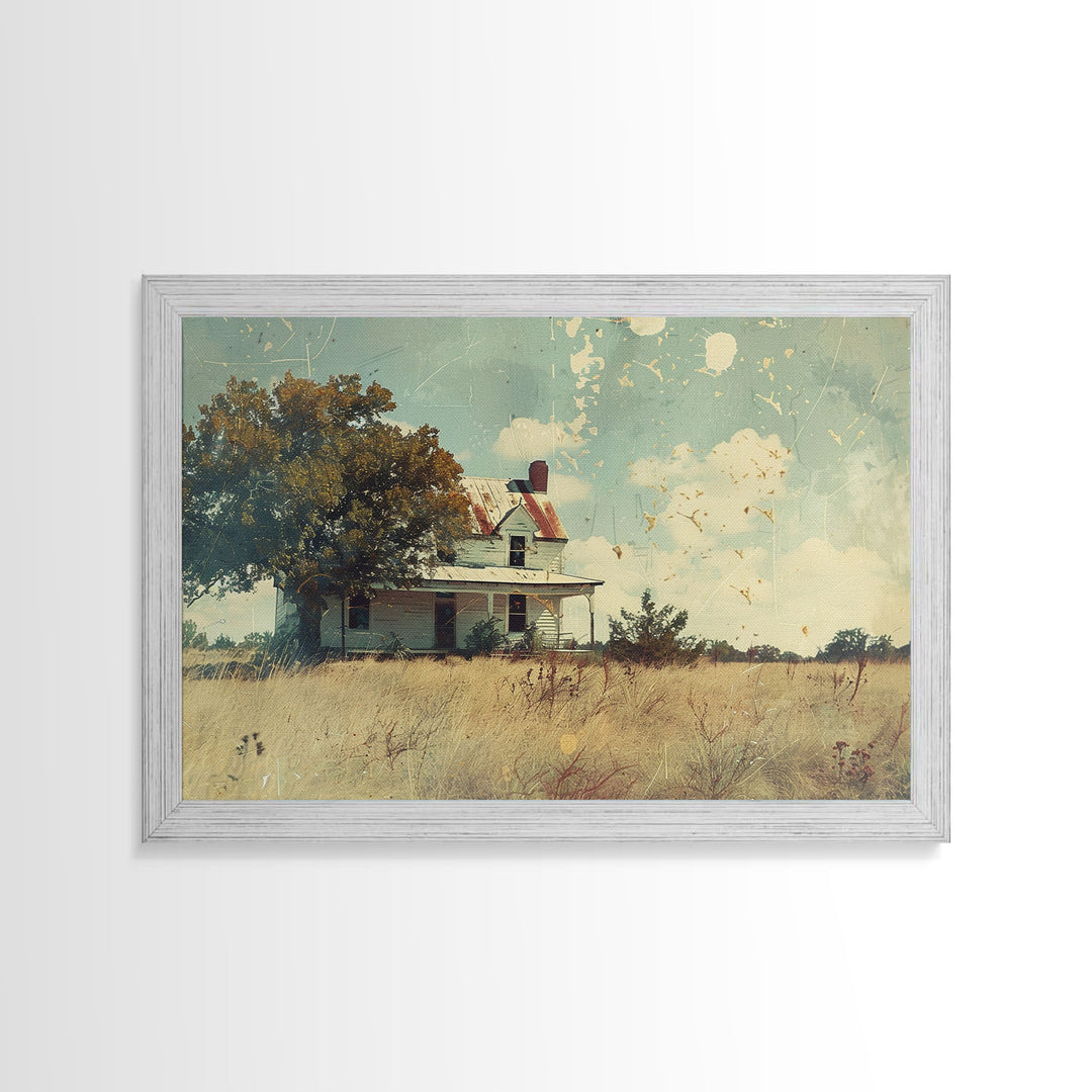 Old Farmhouse Watercolor Painting, Vintage Style Framed Canvas Print Or Metal Wall Art, Handmade Gift, Housewarming, Cottagecore Decor