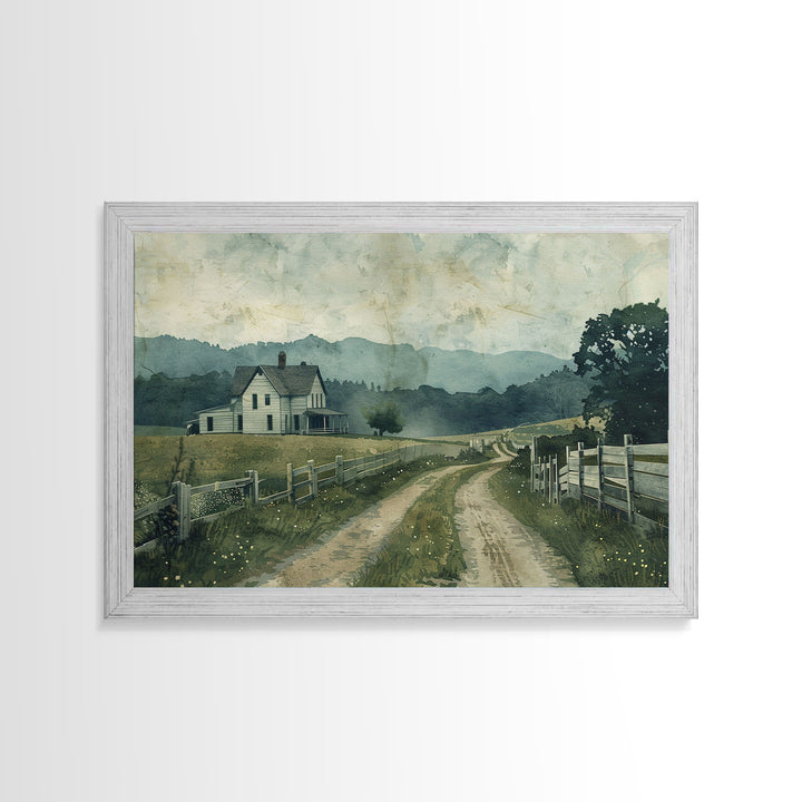 Old Country Road Wall Art Framed Canvas Print, Cottagecore Oil Painting, Kitsch Minimalist Wall Art, Farmhouse Wall Decor, Rustic Decor