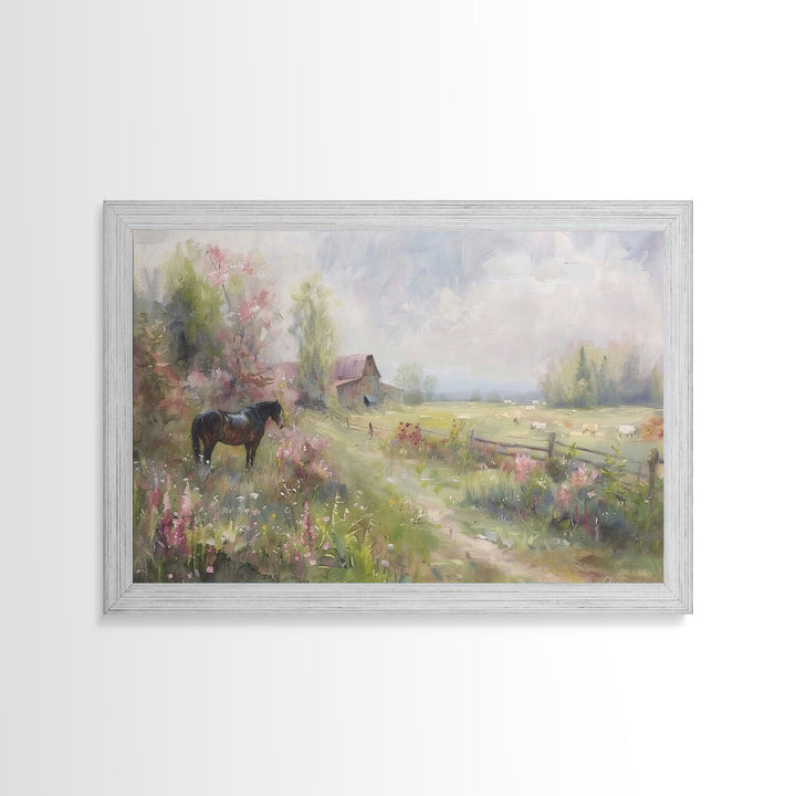 Rustic Farmhouse Decor, Horse Painting Framed Canvas Print, Lake House Decor, Cabin Decor, Interior Design, Farmhouse Home Decor