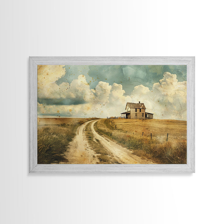 Blue Skies and Country Roads Framed Canvas Print, Country Decor, Cottagecore Wall Art, Wood Frame Art, Metal Art, Original Art