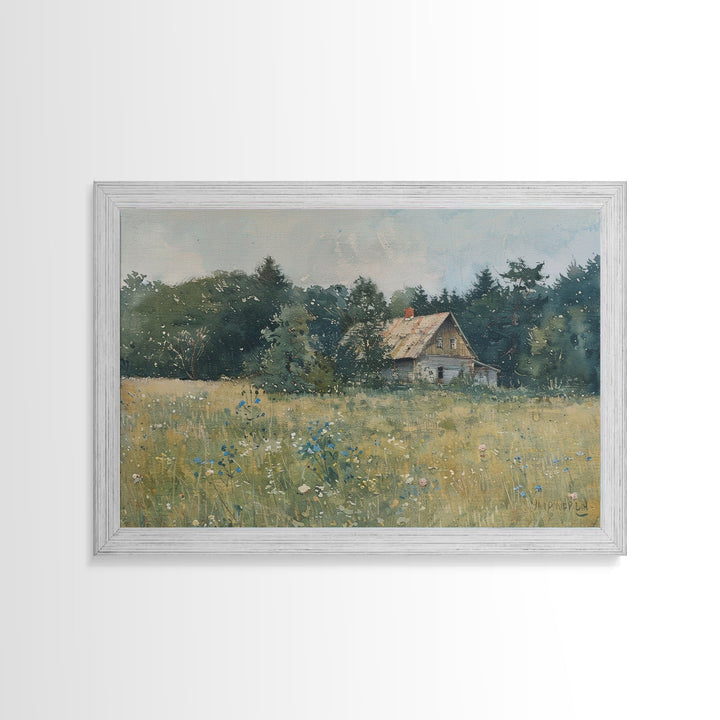 Old Painting Of A Barn Canvas Print, Gift Decor, Housewarming Gift, Folk Art, Cottagecore, Antique Style, Unique Decor, Original Painting