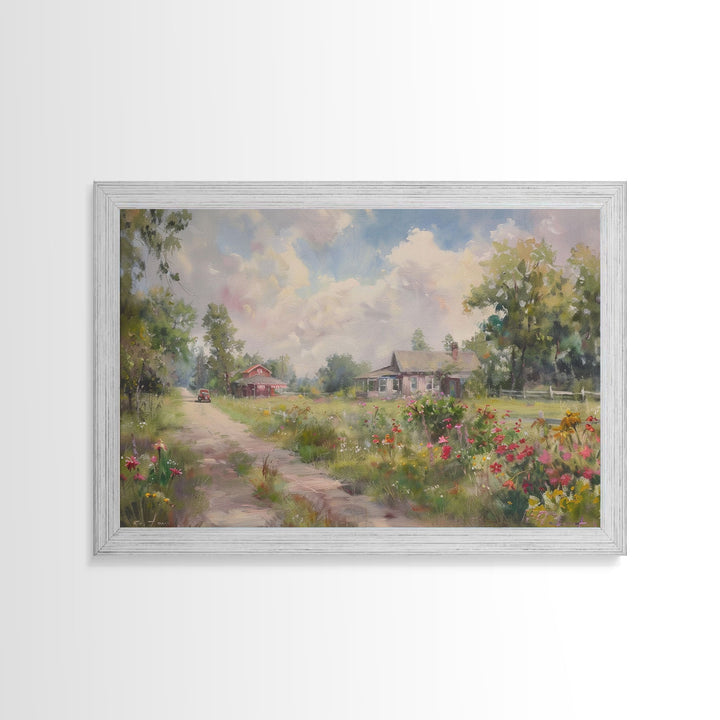 Kitsch Minimalist Watercolor Painting Print Of an Old Country Road, Wood Framed Print, Metal Wall Art, Room Decor, Aesthetic Room Decor