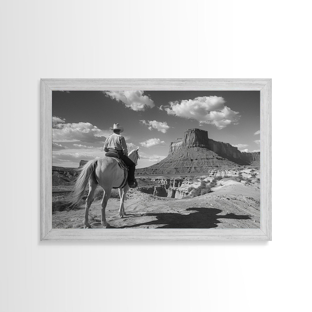 Lonesome Canyon Arizona Framed Canvas Print, Cowboy Print, Black and White Photography Wall Art, Country Farmhouse Decor, Metal Print