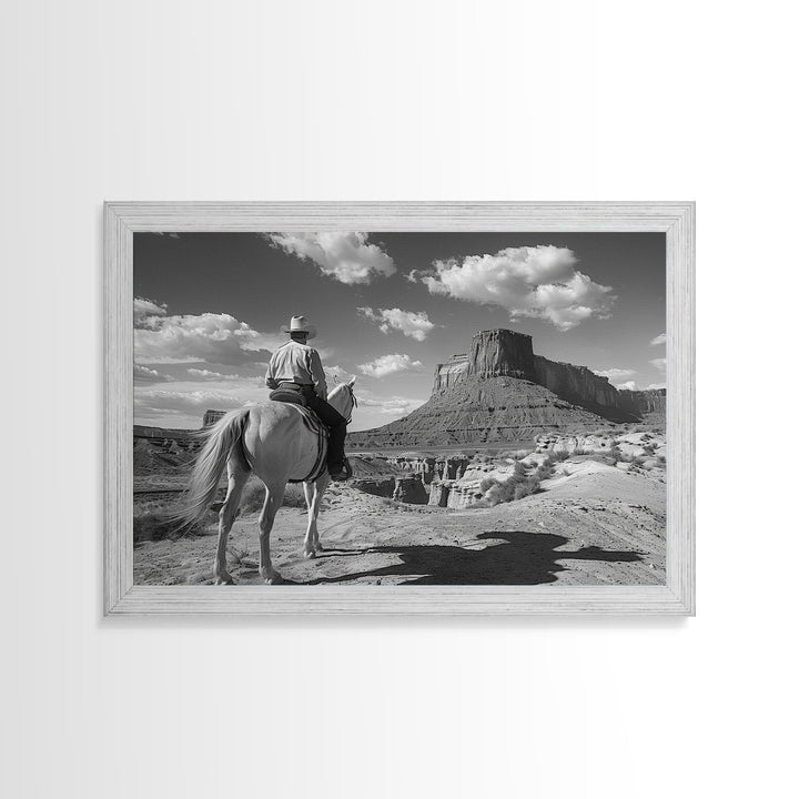 Lonesome Canyon Arizona Framed Canvas Print, Cowboy Print, Black and White Photography Wall Art, Country Farmhouse Decor, Metal Print