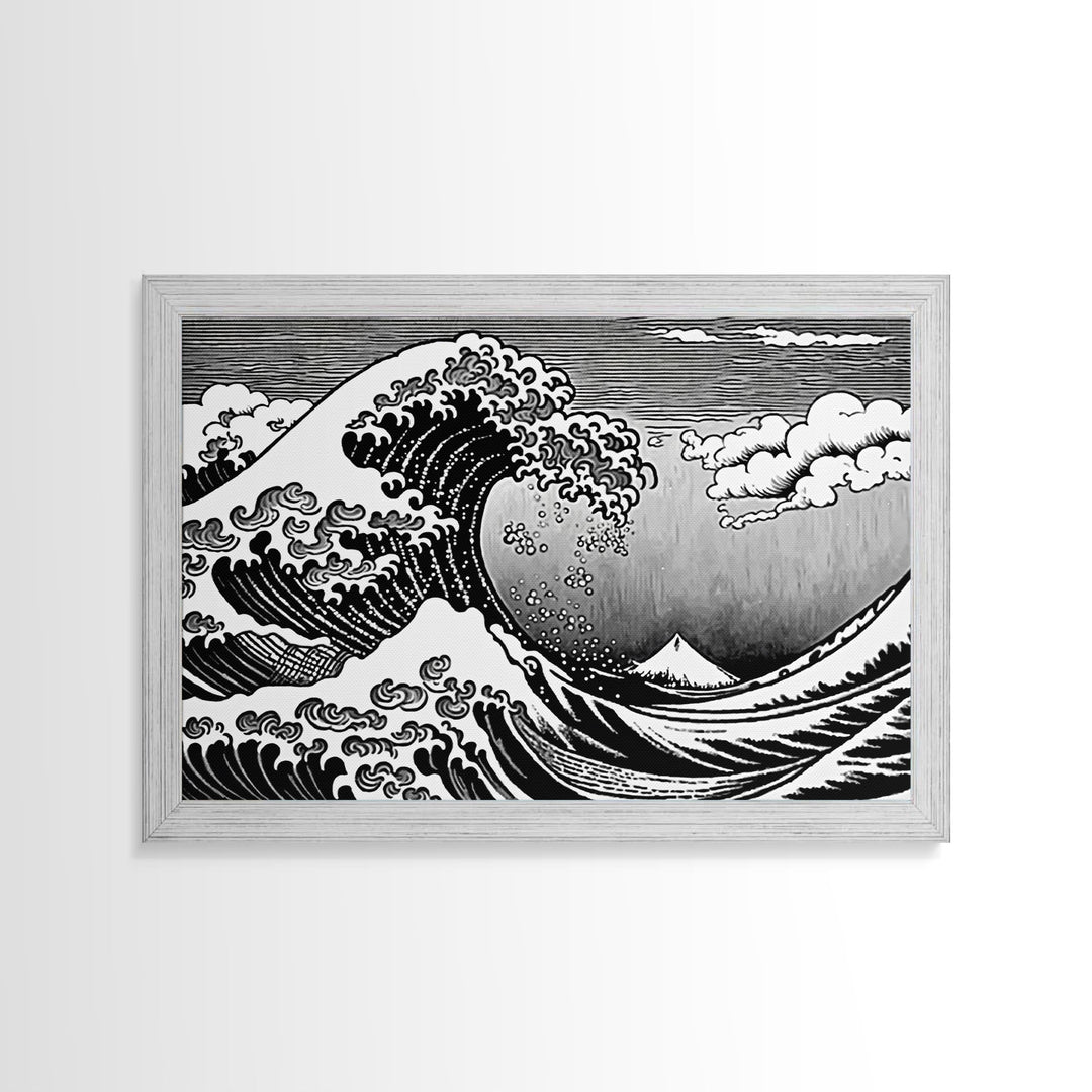 Black and White Wave Canvas Print, Hokusai Inspired Wall Art, Japanese Style Wall Art, Living Room Home Decor, Unique Wall Art