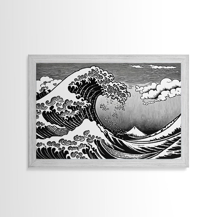 Black and White Wave Canvas Print, Hokusai Inspired Wall Art, Japanese Style Wall Art, Living Room Home Decor, Unique Wall Art