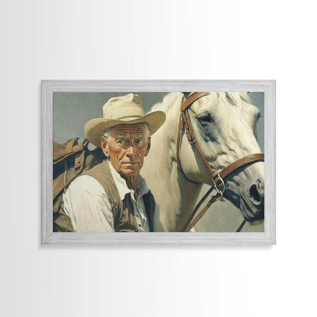 Vintage Cowboys Painting Print Horse Wall Art Canvas Hunting Southwest Sketch Drawing Poster Framed Antique Country Rustic Farmhouse Decor