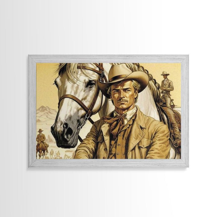 Old Timey Wild West Cowboy Oil Painting Print, Southwestern Western Room Decor, Cowboy Wall Art, Modern Eclectic Kitsch Home Decor