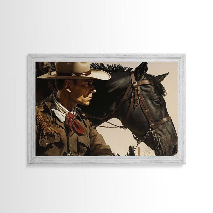 Vintage Cowboys Painting Print Horse Wall Art Canvas Hunting Southwest Sketch Drawing Poster Framed Antique Country Rustic Farmhouse Decor