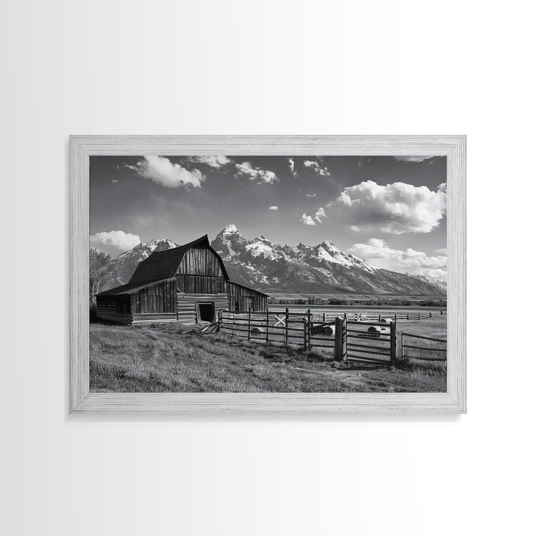 Black and White Photo Print Of An Old Barn In The Mountains, Framed Canvas Print or Metal Art, Western Decor, Colorado Mountains Wall Art
