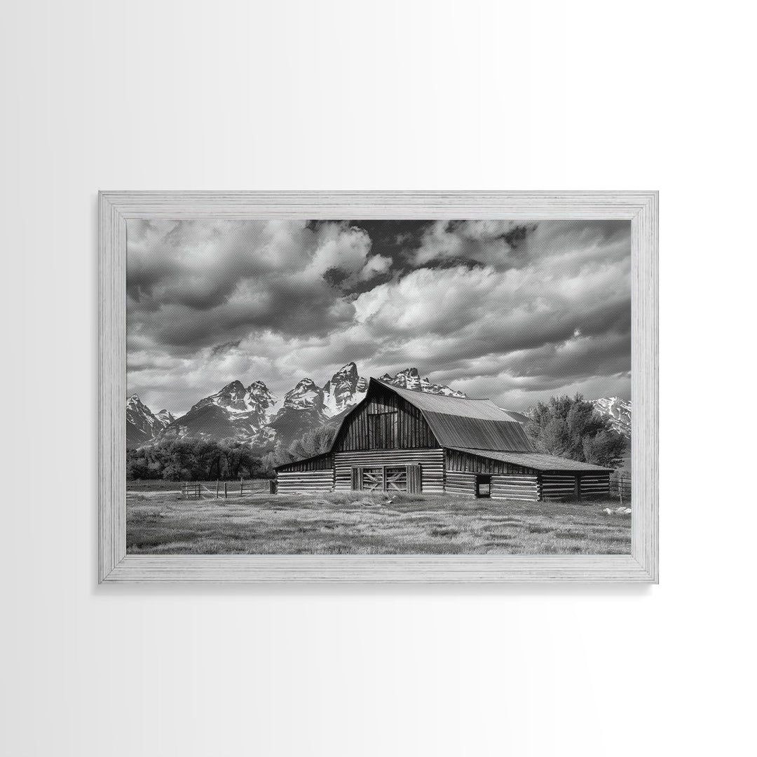 Old Barn Wall Art, Framed Canvas Print or Metal Art, Rustic Homestead Framed Canvas Art, Vintage Old Barn Black and White Wall Art