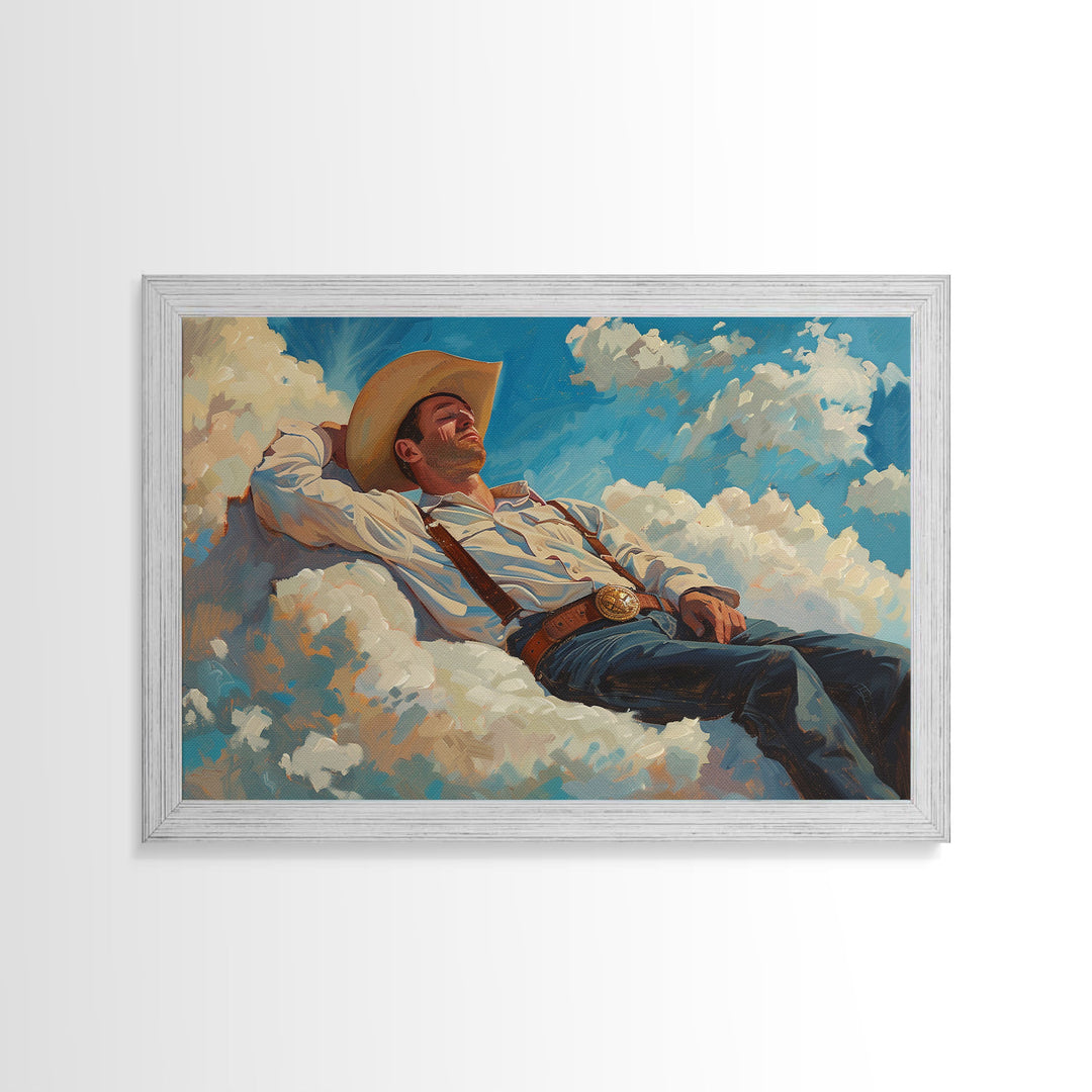 Cowboy In The Clouds | Framed Canvas Print or Metal Art | Wild West Decor | Cottagecore | Southwestern Art Home Decor, Farmhouse Western Art