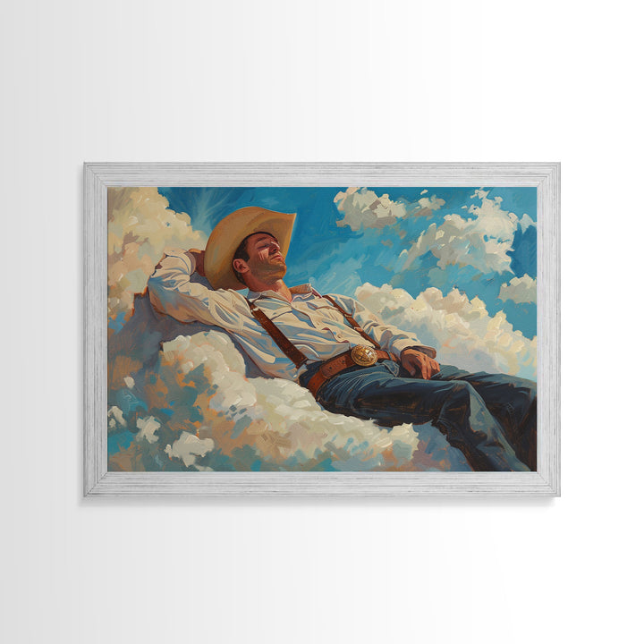Cowboy In The Clouds | Framed Canvas Print or Metal Art | Wild West Decor | Cottagecore | Southwestern Art Home Decor, Farmhouse Western Art