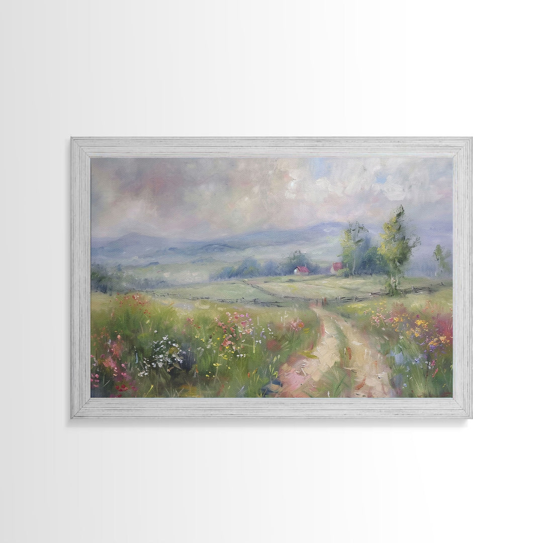 Farmhouse Landscape Painting Canvas Print, Wood Frame Art, Wall Art, Large Print, Home Decor, Landscape Painting, Colorful Boho Decor