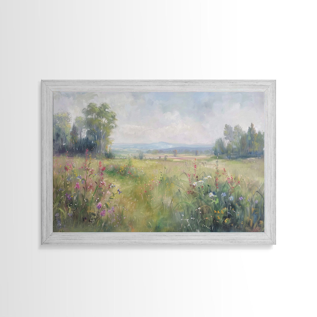 Cottagecore Wildflowers Farmhouse Print, Framed Wall Art, Wood Frame Art, Metal Print, Wall Art, Landscape Painting, Country Decor