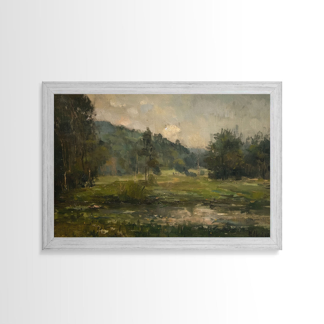 Slightly Scorched Vintage Farmhouse / Countryside Landscape Art Print | Moody Painting | Wall Art | Large Print | Minimalist Decor