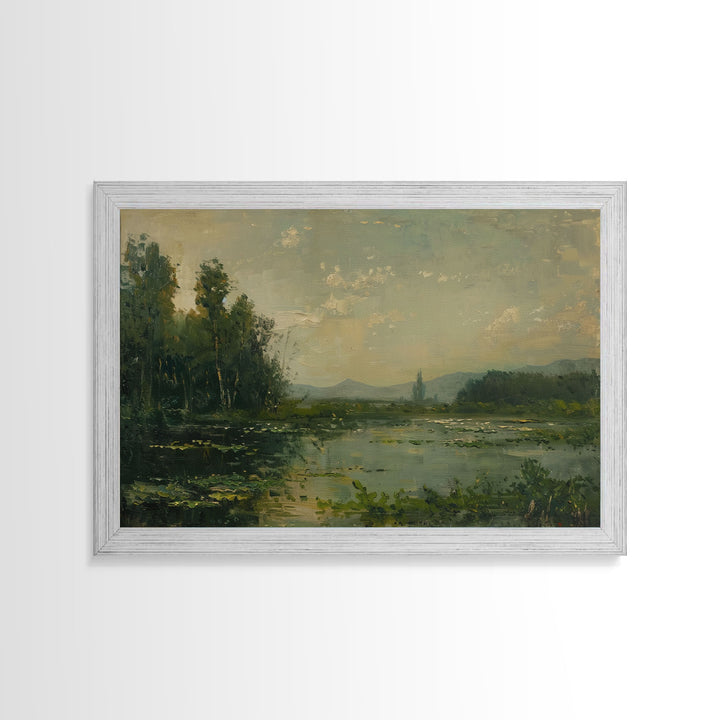 Dutch Landscape With Lake Framed Canvas Print Oil Painting, Wood Frame Wall Art, Cottage Core, Farmhouse Decor, Living Room Art