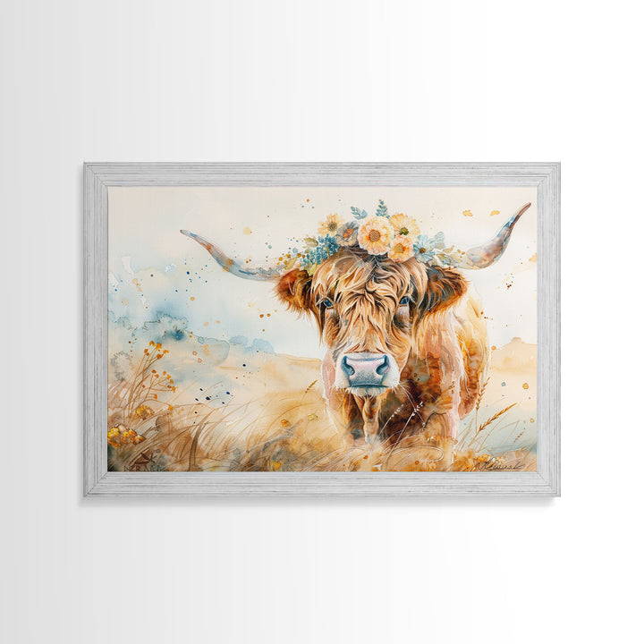 Vintage Cow Painting Framed Canvas Print | Retro Country Decor | Living Room Art | Gift For Her | Vintage Wall Art | Cottage Core Wall Art