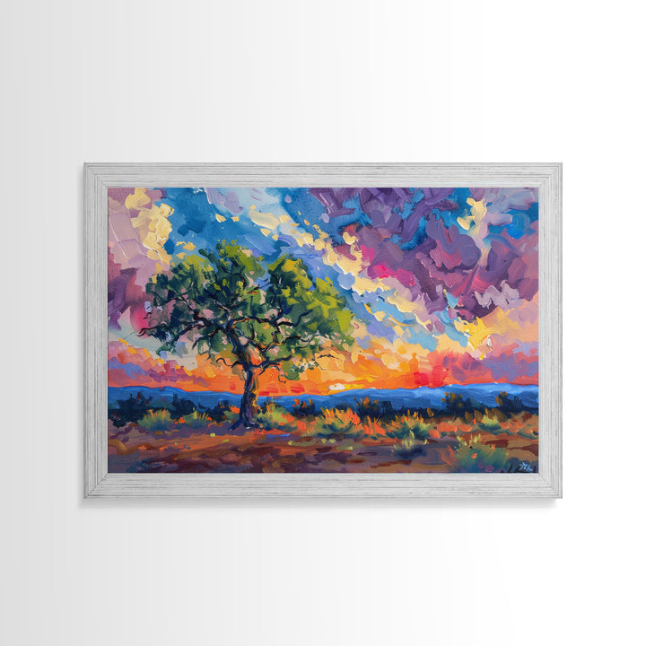 Midcentury Modern Pop Art Landscape Painting Canvas Print, Framed Wall Art, Southwestern Decor, Home Decor Wall Art, Country Decor