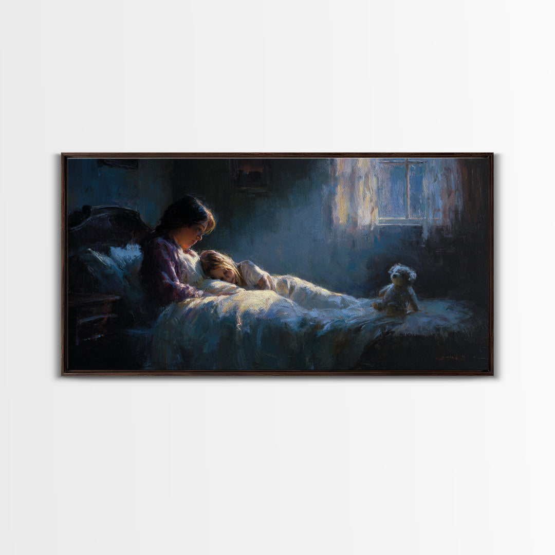 Mother Reading Bedtime Story To Child Wall Art, Cozy Kids Room Decor, Nursery Art Print, Sweet Dreams Bedroom Decor, Gift For Her