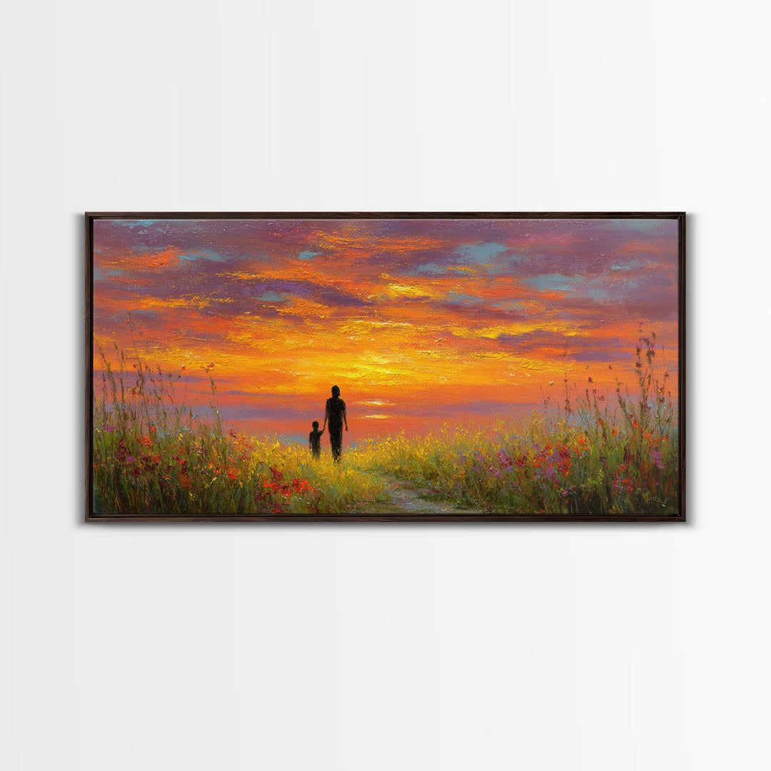 Parent And Child Sunset Path Canvas Print, Colorful Landscape Wall Art, Family Gift, Living Room Decor, Housewarming Gift