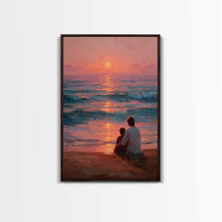 Parent And Child By Rose Ocean Sunset Canvas Print, Beach Wall Art, Coastal Home Decor, Family Gift, Living Room Wall Decor