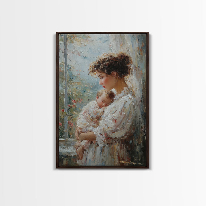 Mother With Sleeping Newborn In Soft Window Light Wall Art, Feminine Nursery Decor, New Mom Gift, Romantic Bedroom Decor