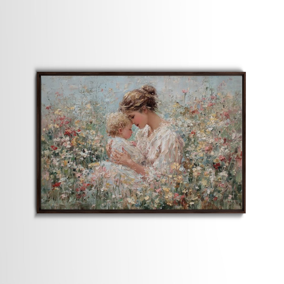 Impressionist Mother And Child In Blooming Garden Wall Art, Floral Nursery Decor, Fine Art Print, Gift For Mom, Home Decor