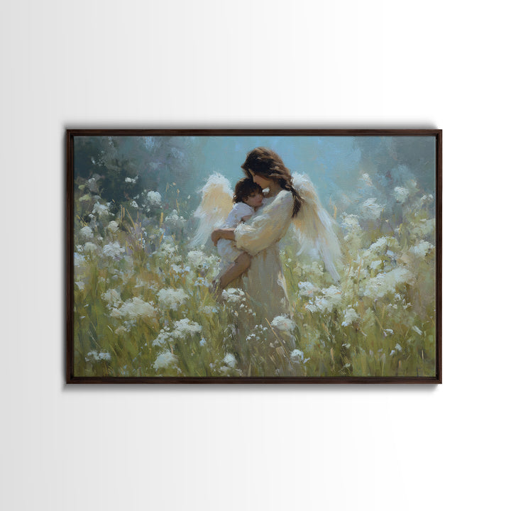 Protective Angel Mother And Baby Wall Art, Christian Nursery Decor, Spiritual Canvas Wall Art, Gift For Mom, Fine Home Decor
