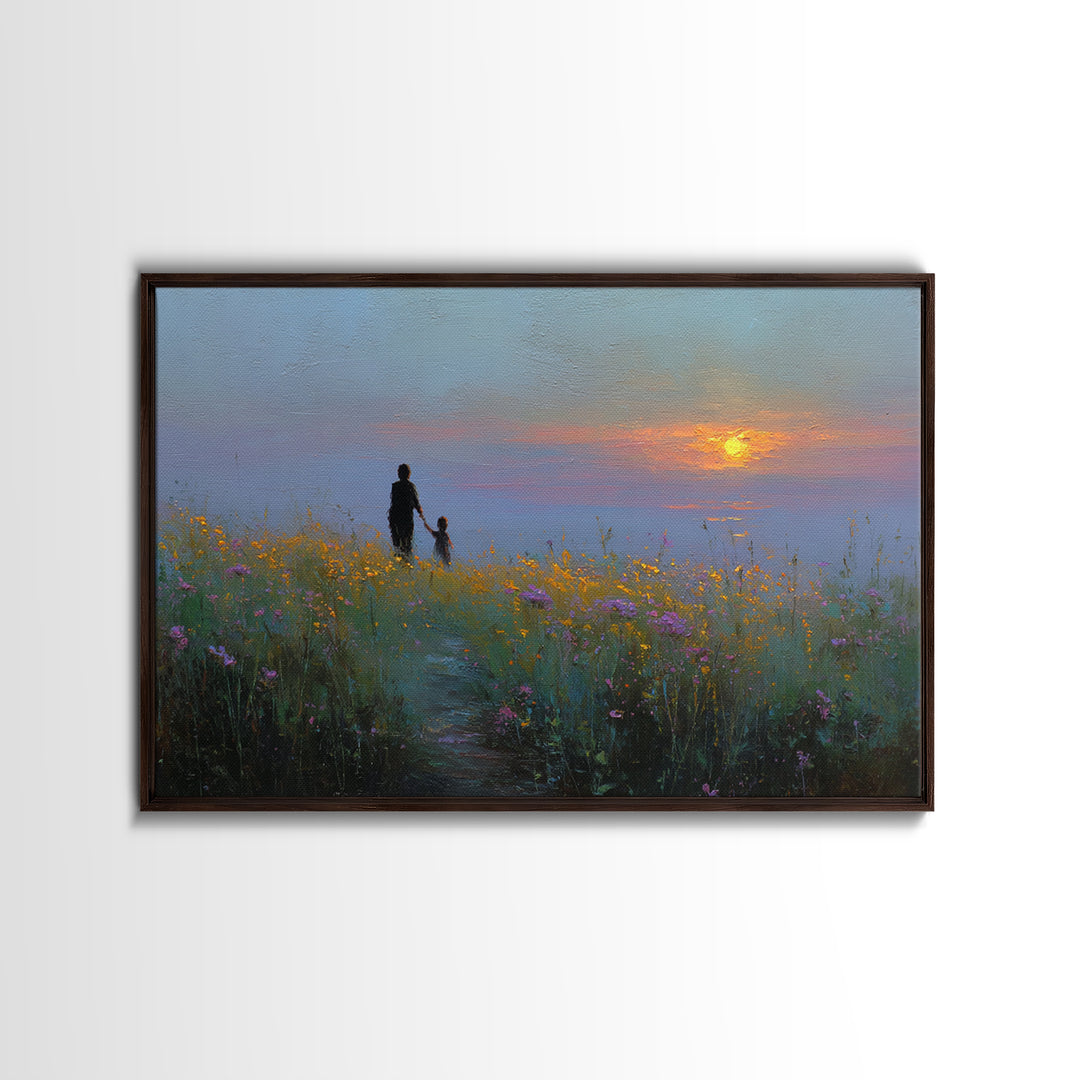 Mother And Child Meadow Sunset Wall Art, Impressionist Wildflower Landscape Print, Peaceful Nature Decor, Gift For Mom, Living Room Decor